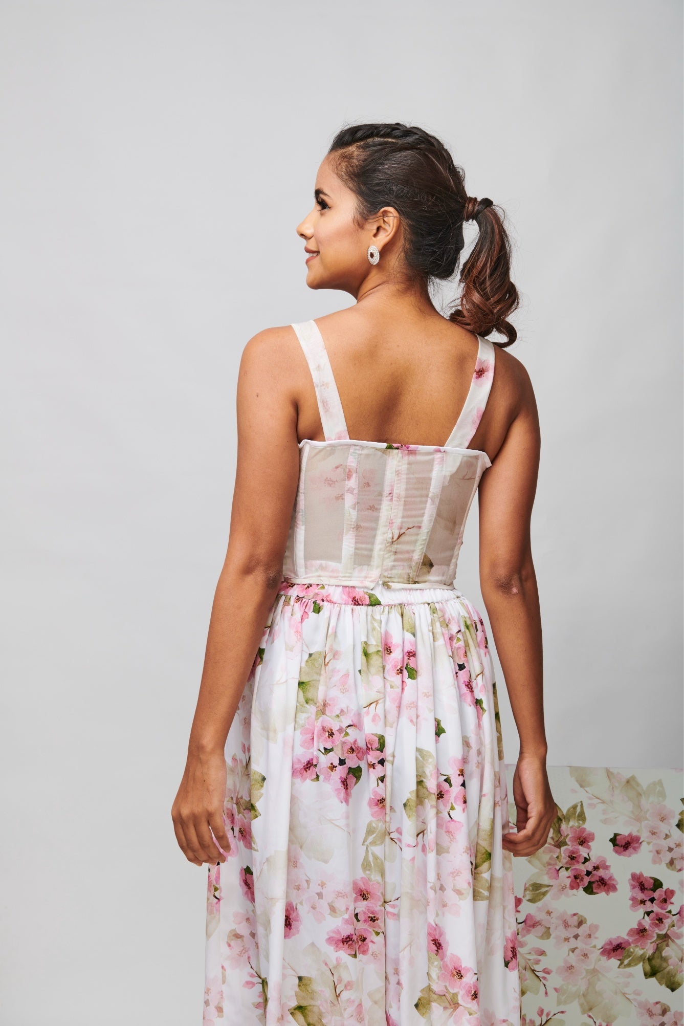 Floral Gathered Midi Skirt