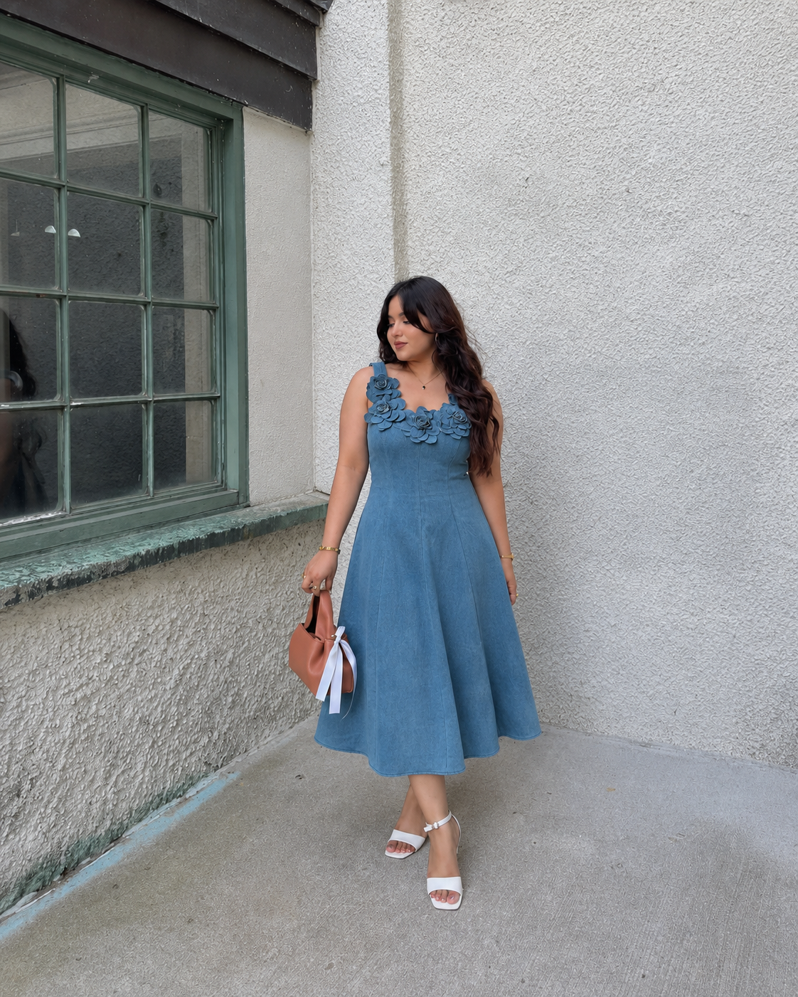 Denim Blossom Midi (handmade 3D roses)