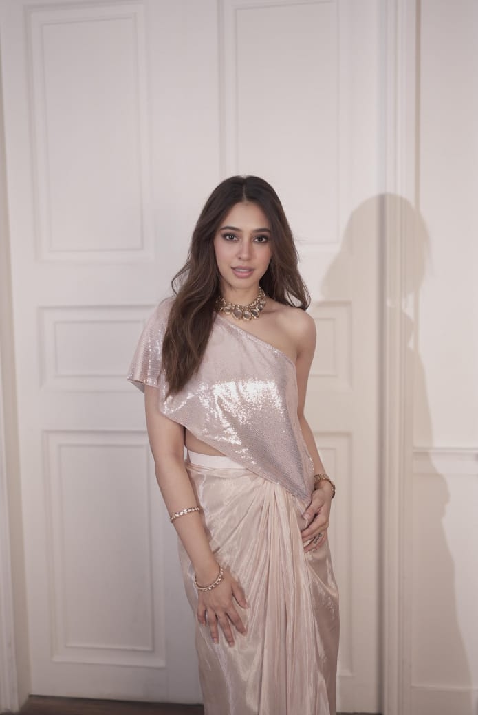 Weaving Cult Rose Gold Sequin Top With Drape Skirt