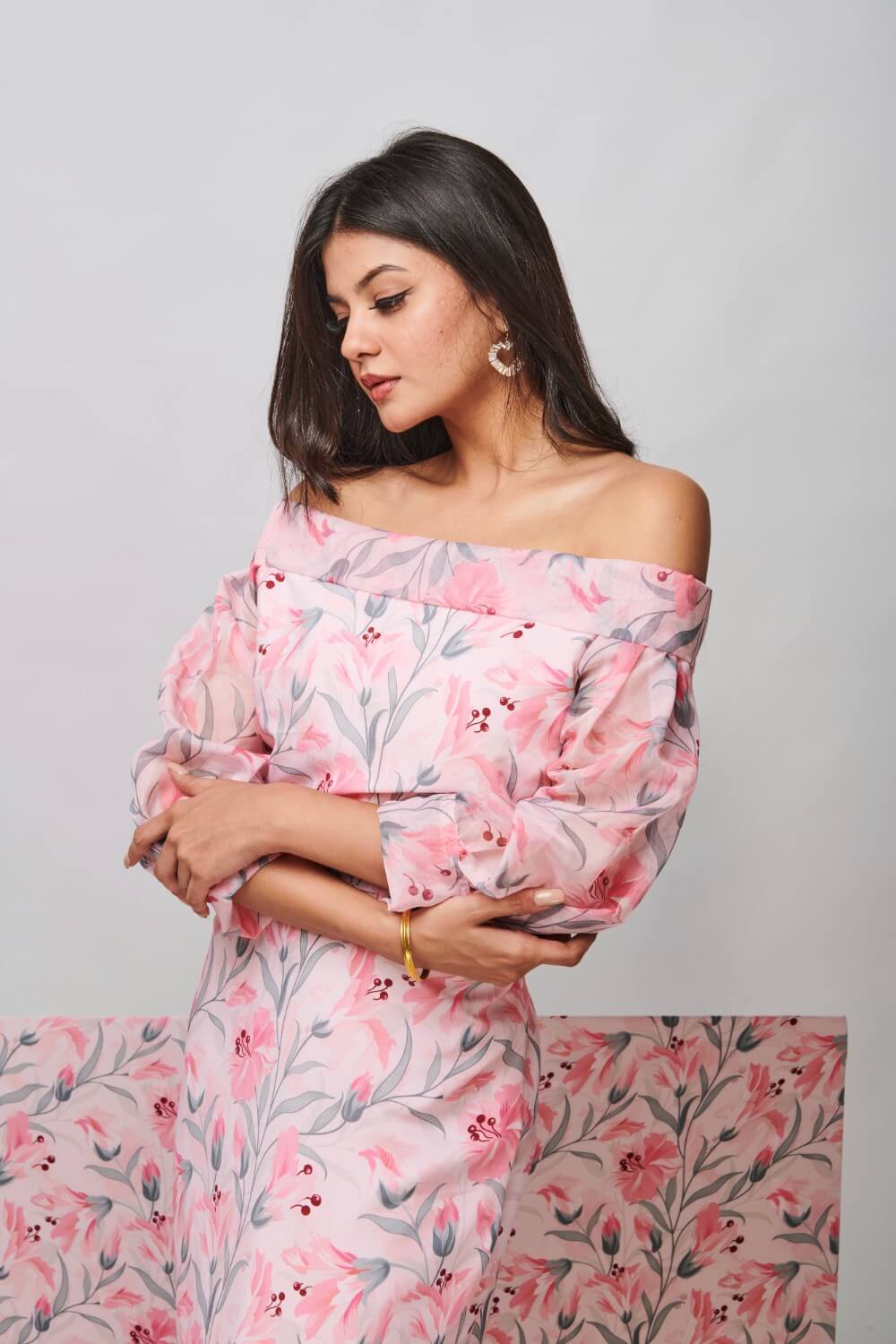 BLUSHING LILIES OFF-SHOULDER MAXI DRESS