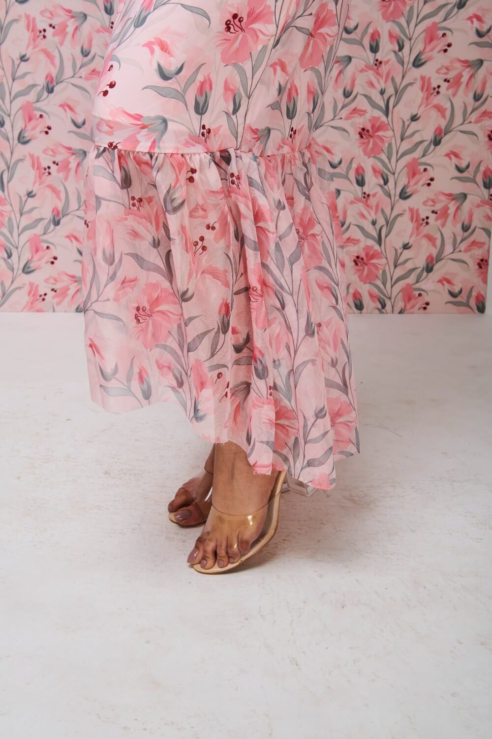 BLUSHING LILIES OFF-SHOULDER MAXI DRESS