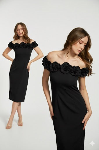 Rosé Pink Off-Shoulder Midi Dress