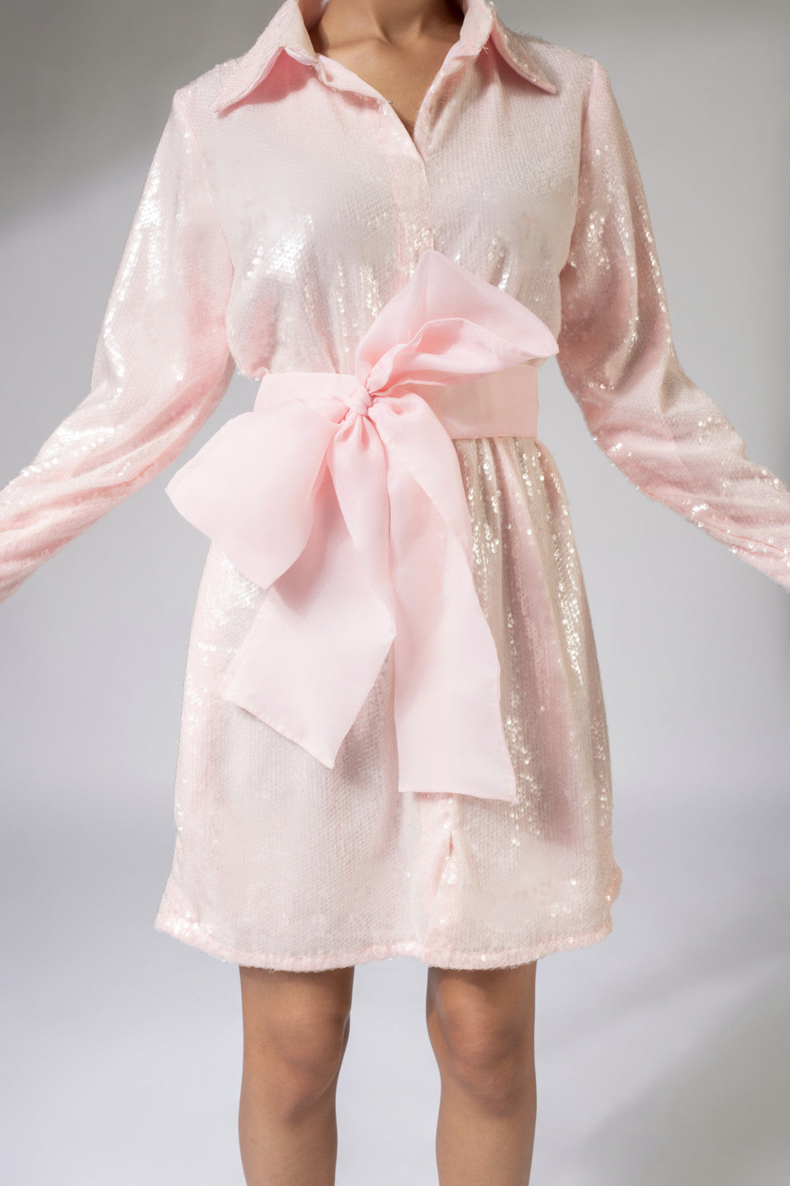 WEAVING CULT BABY PINK SEQUINS SHIRT DRESS