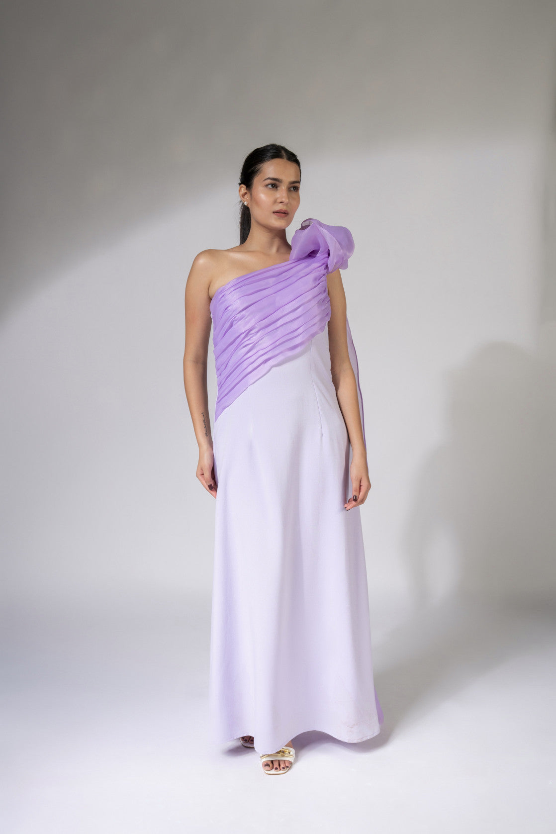 WEAVING CULT LILAC YOUR HIGHNESS VEIL DRAPED DETAILING DRESS