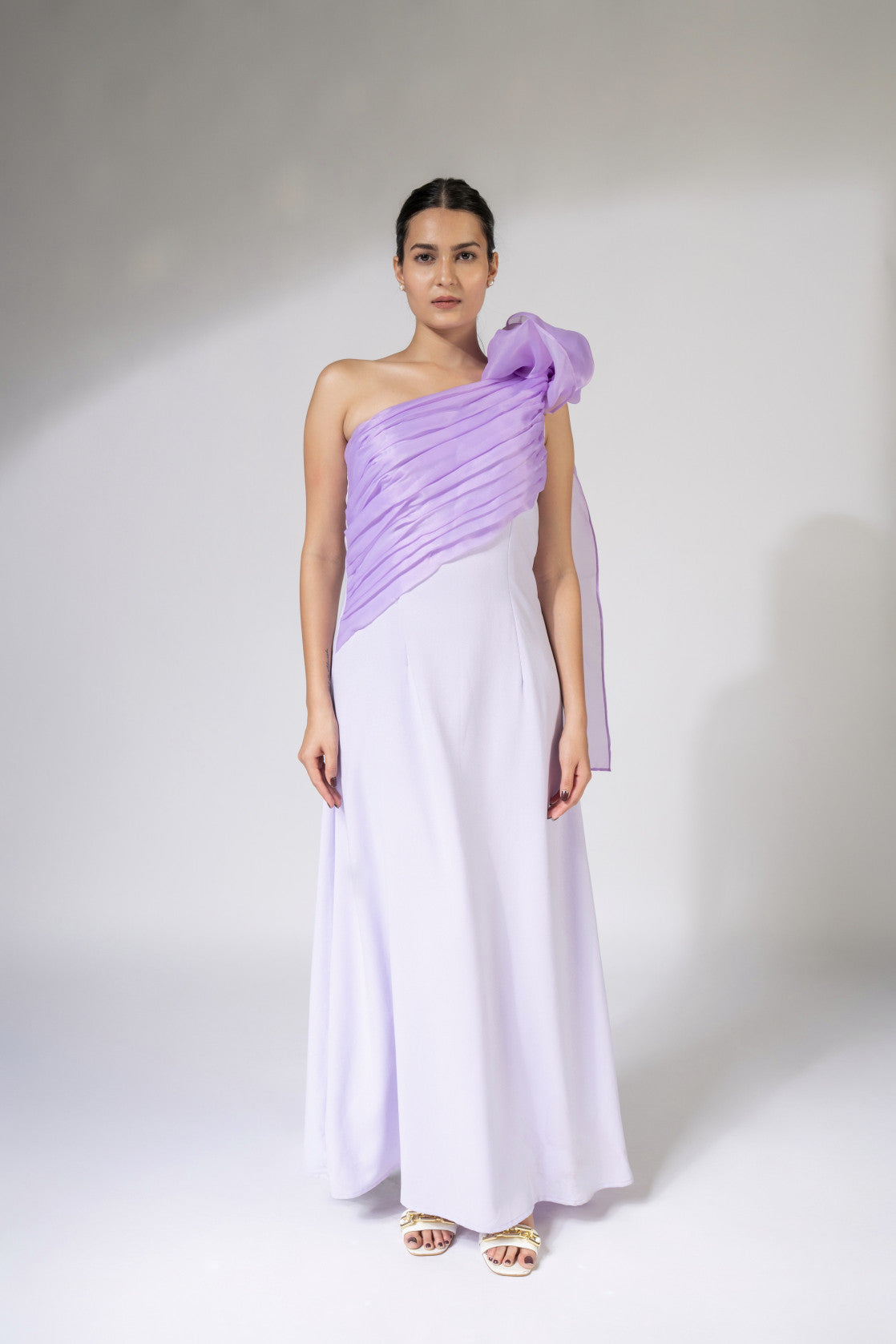 WEAVING CULT LILAC YOUR HIGHNESS VEIL DRAPED DETAILING DRESS