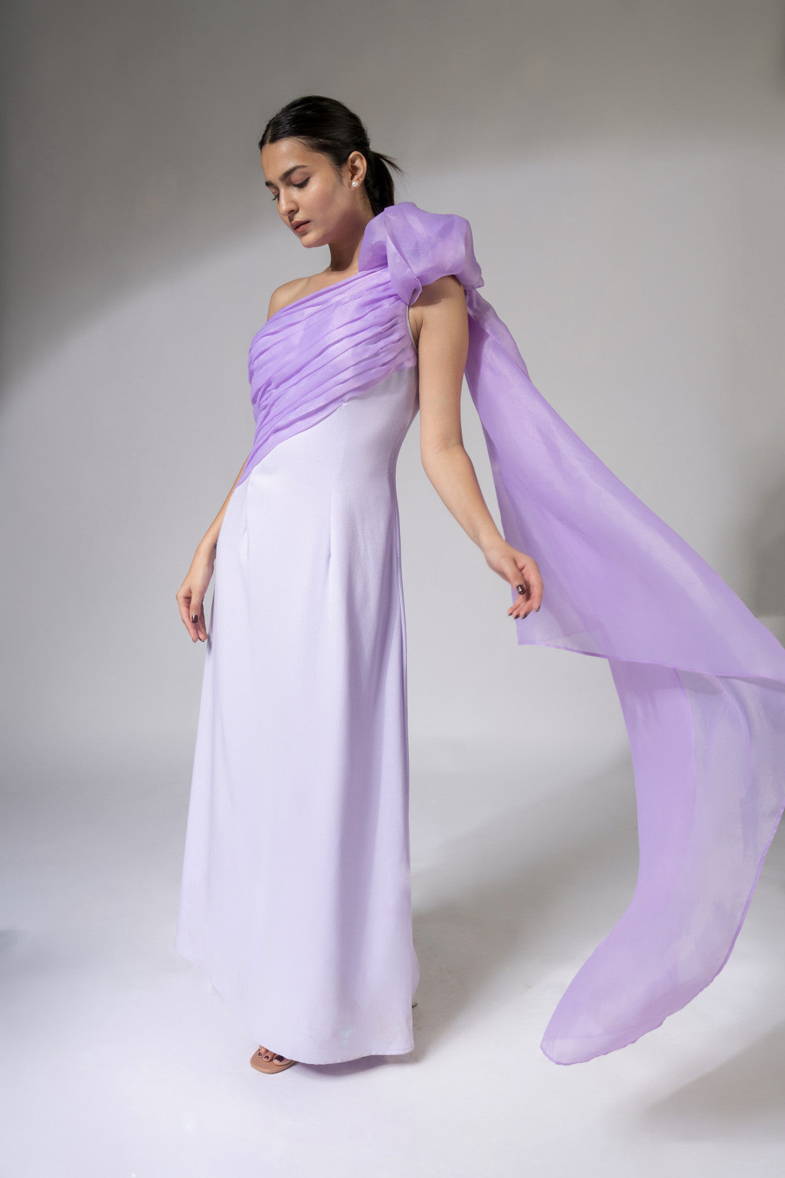 WEAVING CULT LILAC YOUR HIGHNESS VEIL DRAPED DETAILING DRESS