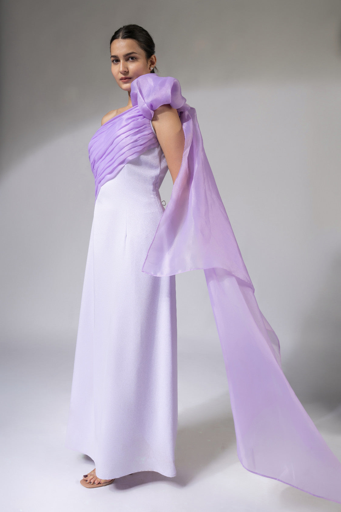 WEAVING CULT LILAC YOUR HIGHNESS VEIL DRAPED DETAILING DRESS