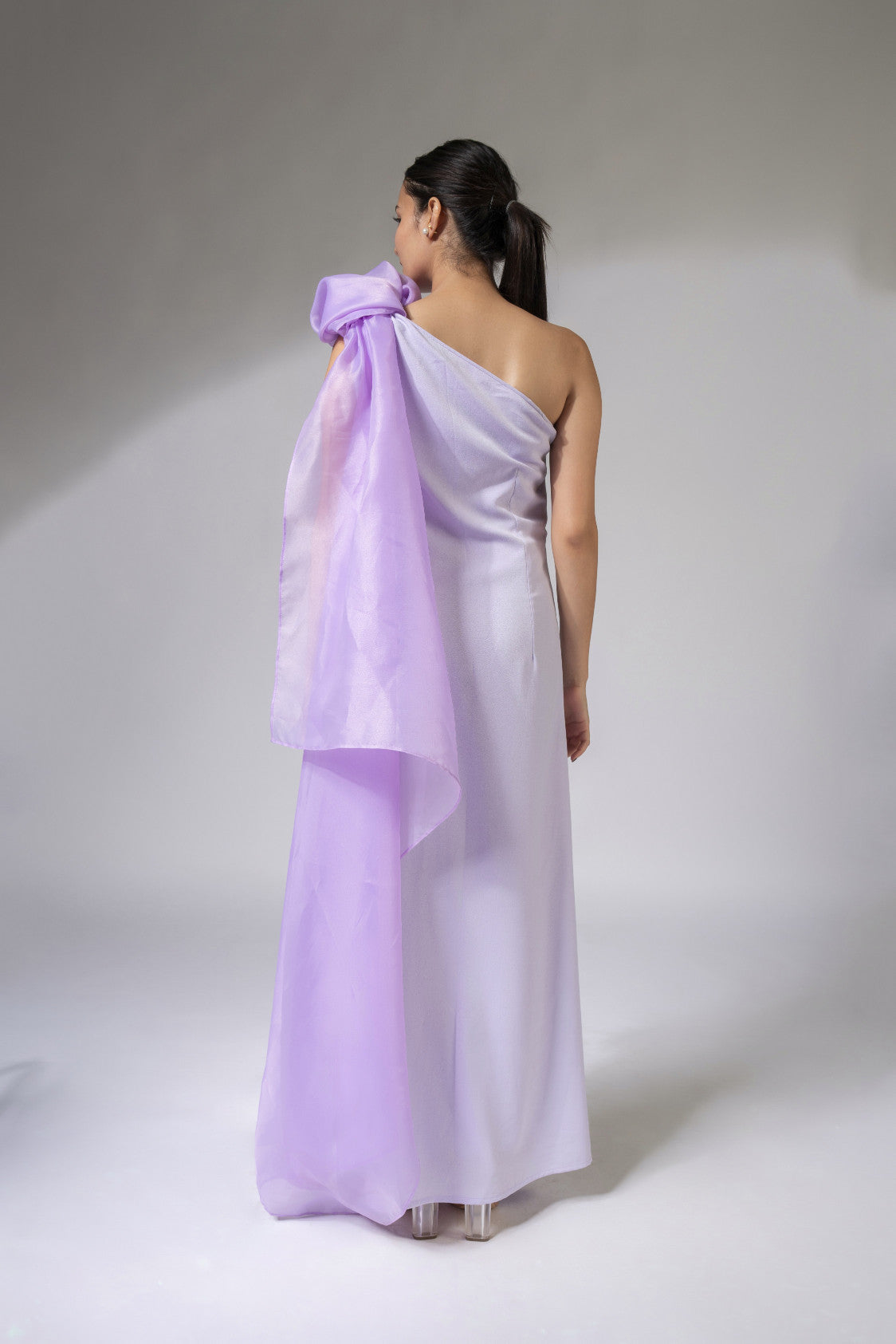 WEAVING CULT LILAC YOUR HIGHNESS VEIL DRAPED DETAILING DRESS