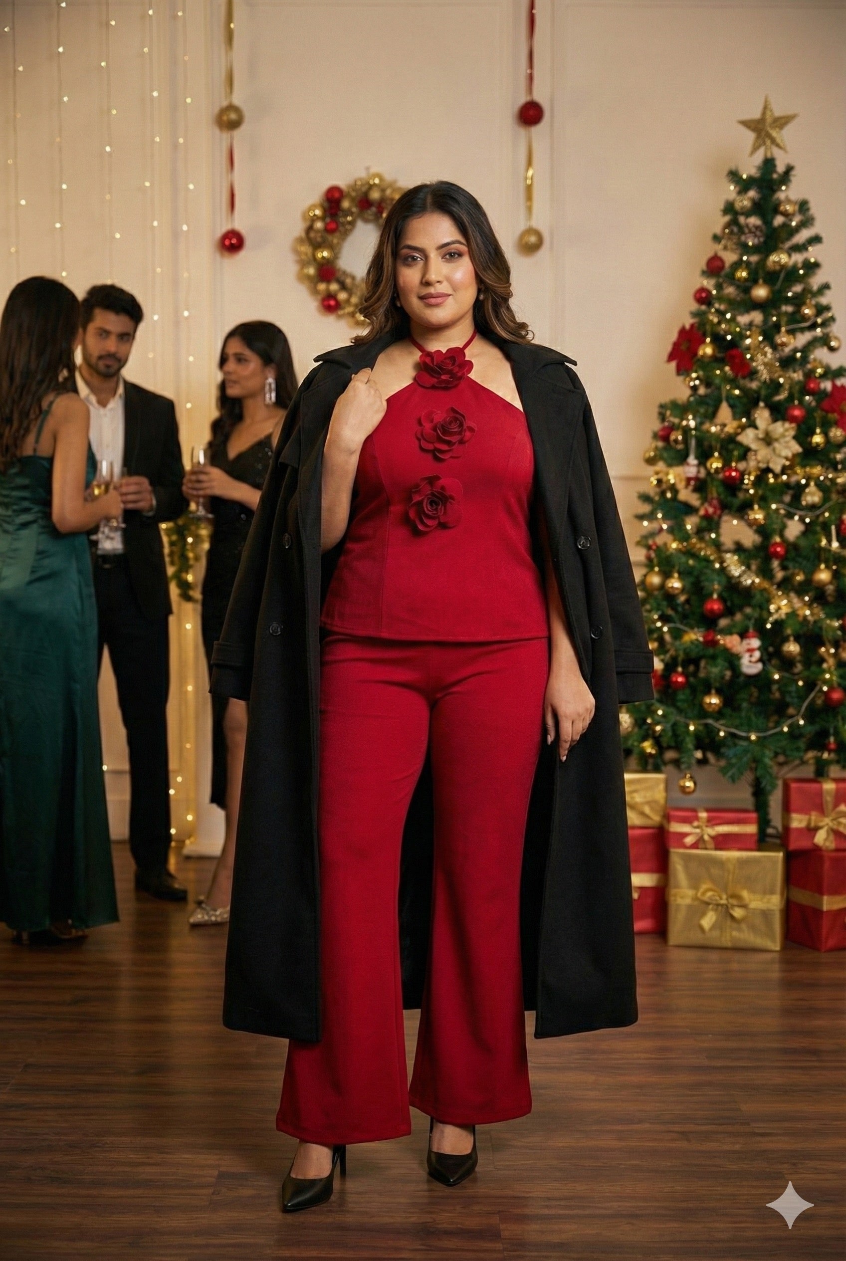 Tie-Up Rose Top With Pants