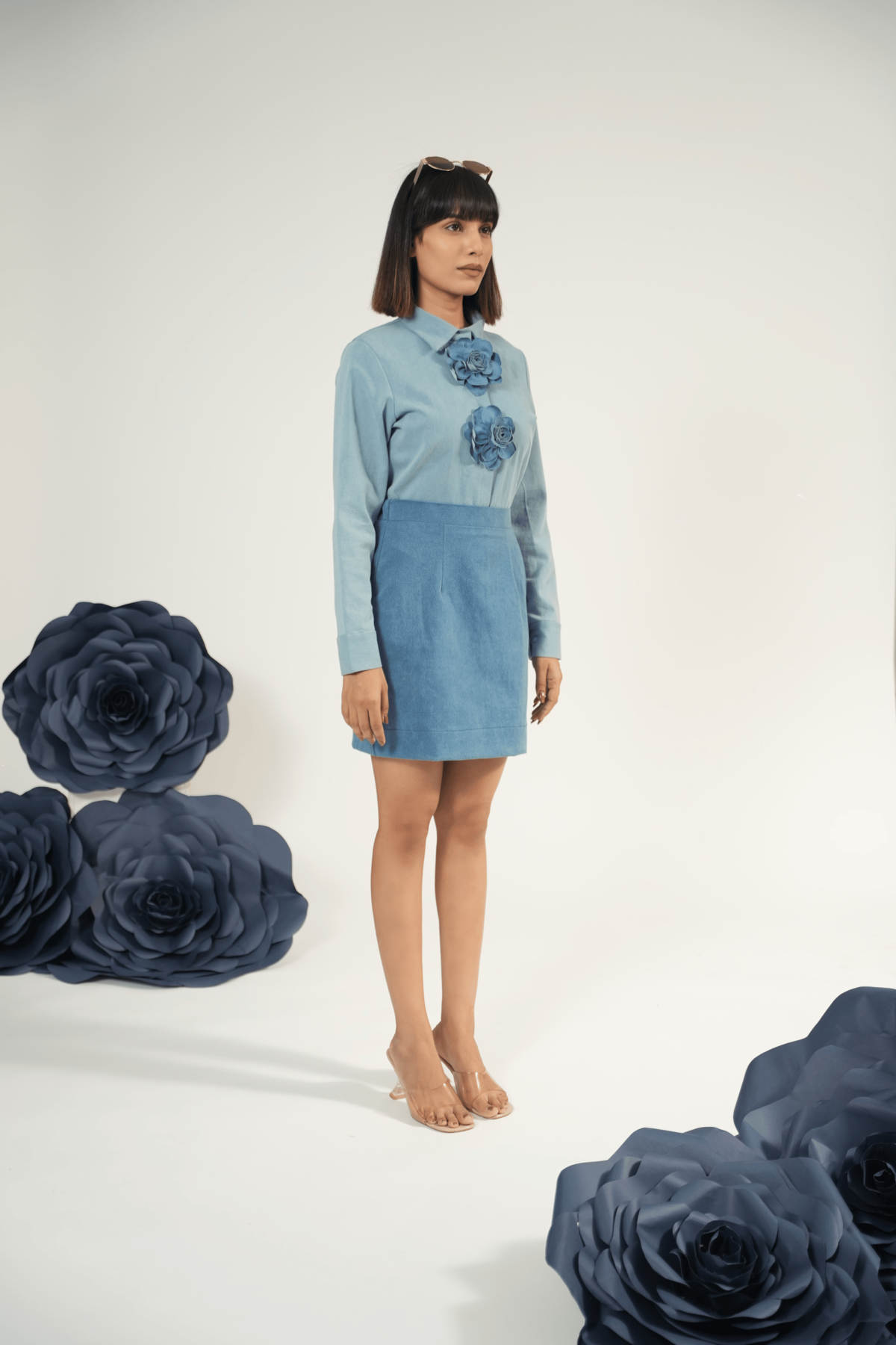 DENIM BLOOM SHIRT WITH SKIRT