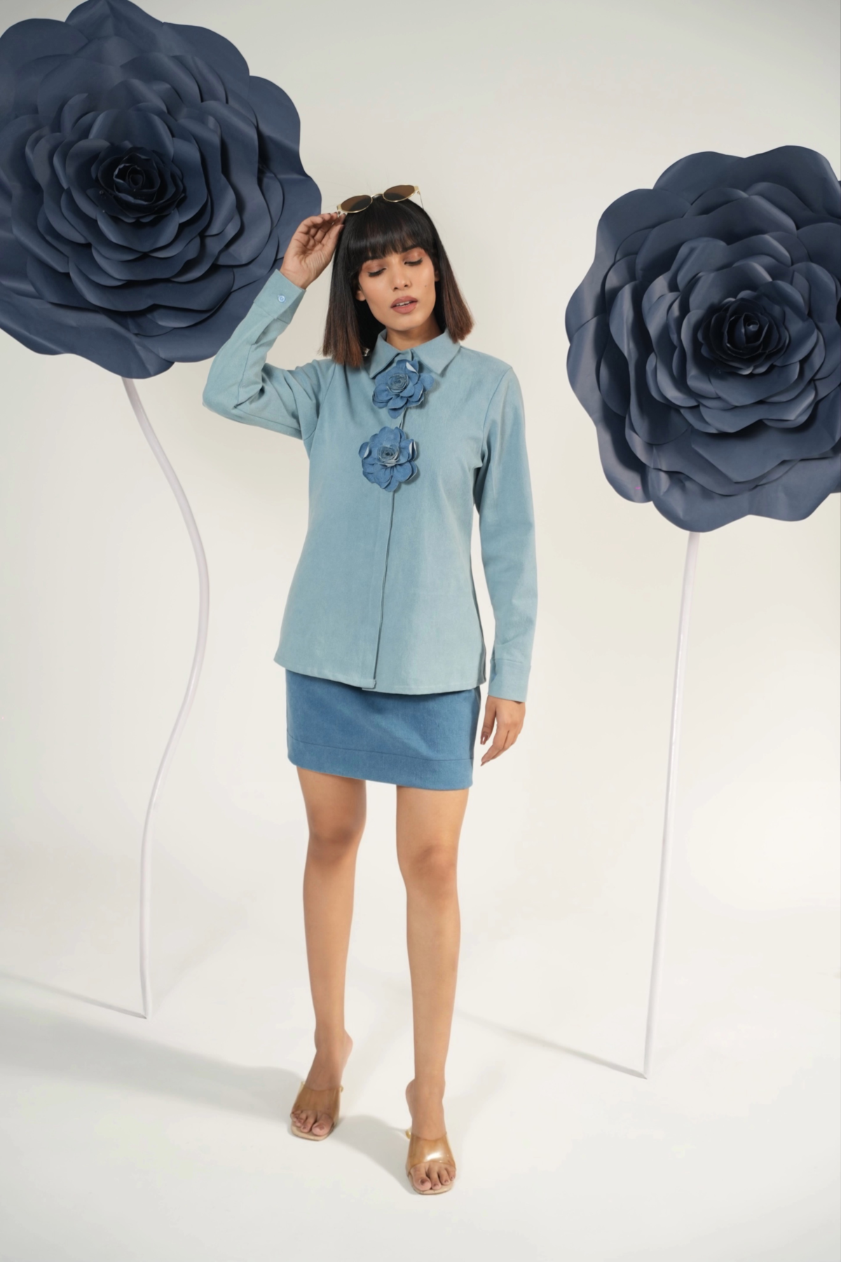 DENIM BLOOM SHIRT WITH SKIRT