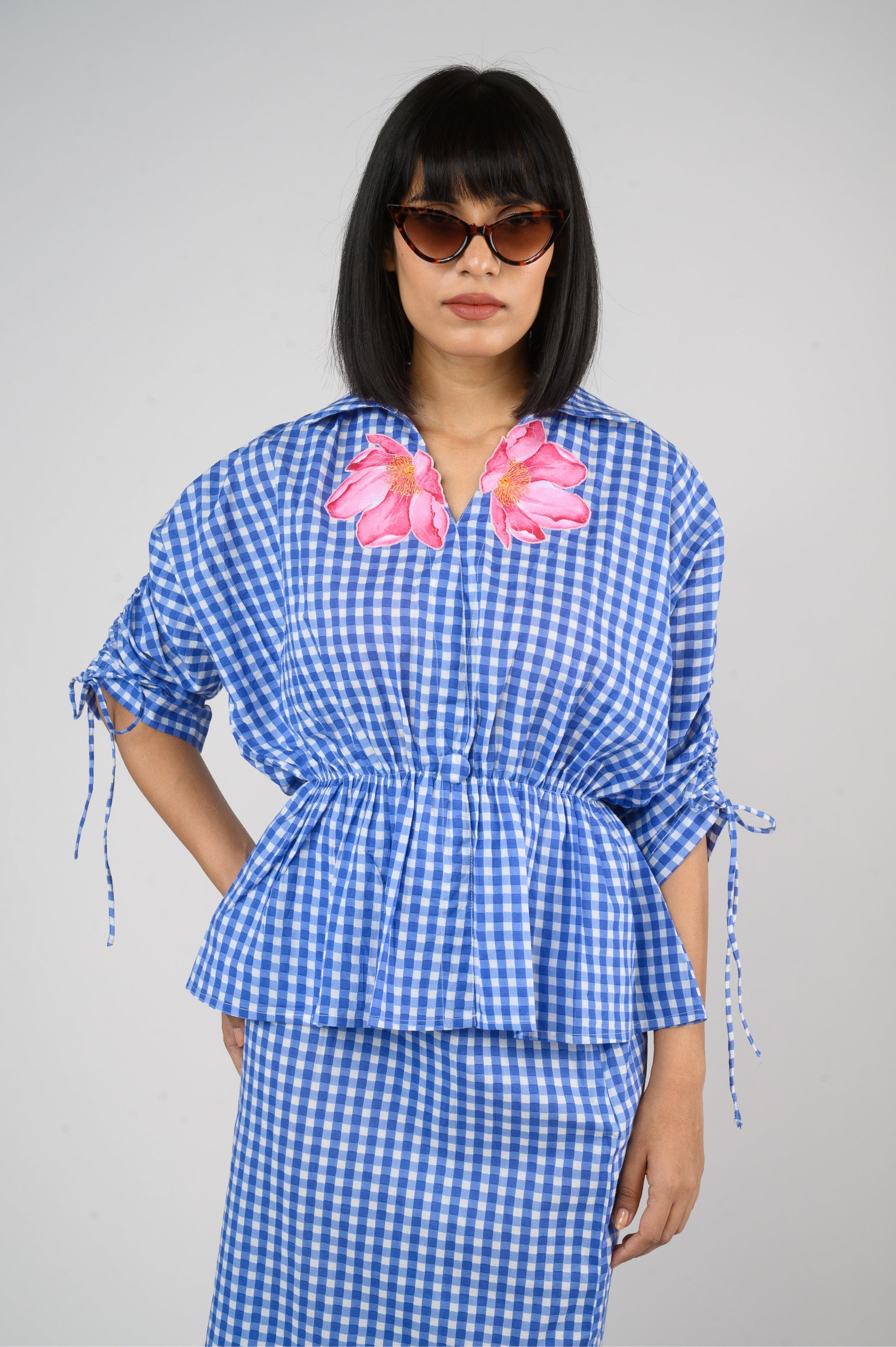 Flora Check Peplum Top