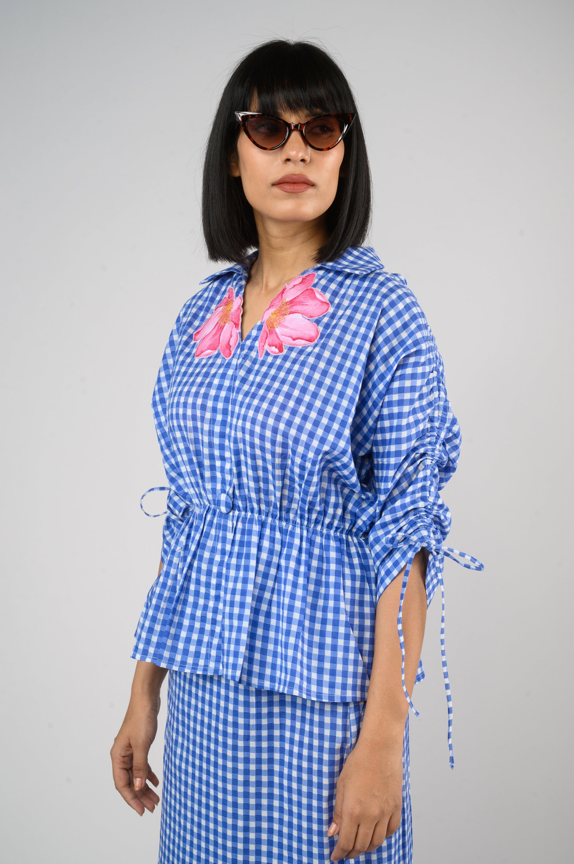 Flora Check Peplum Top