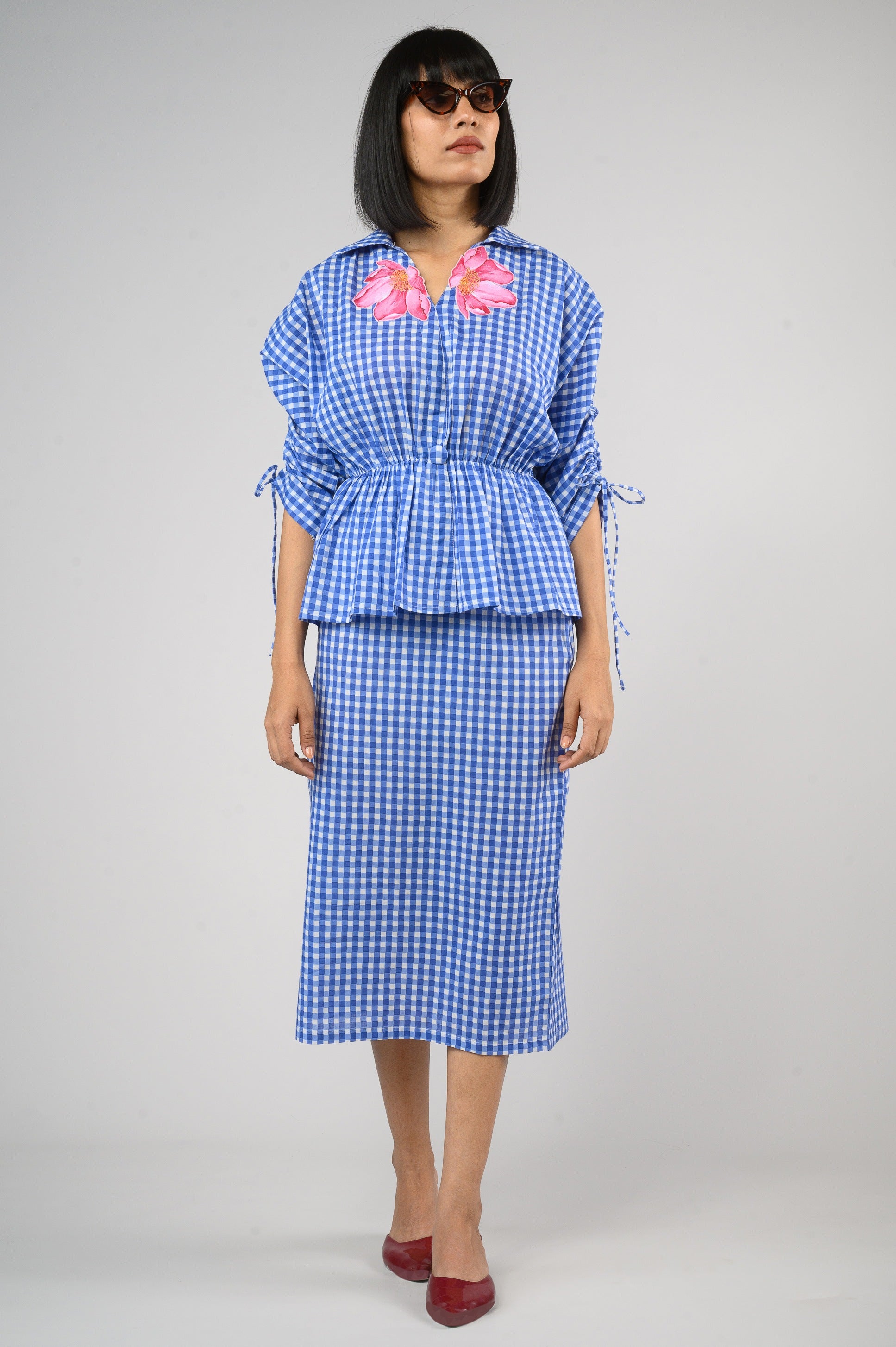 Flora Check Peplum Top