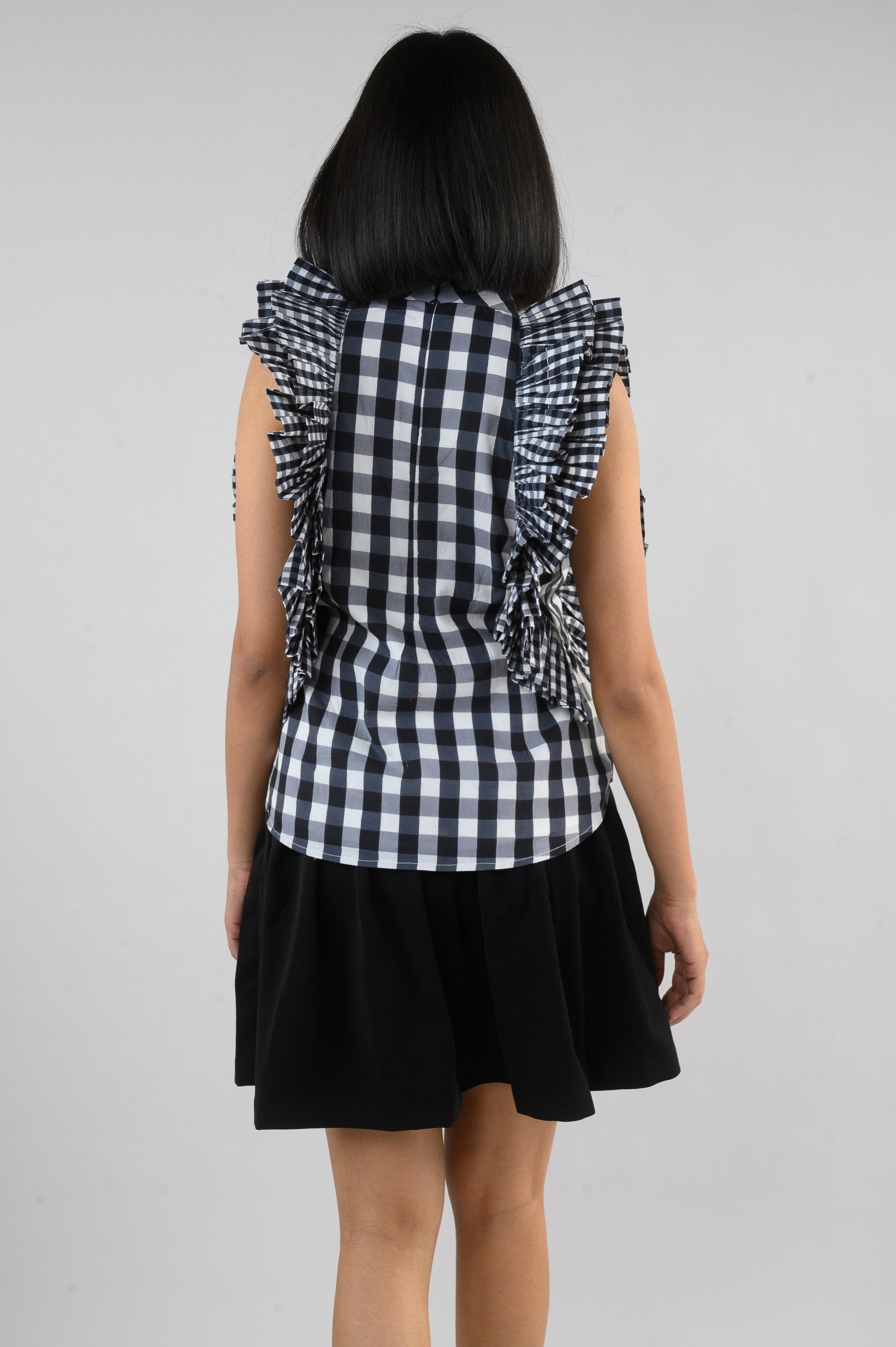 Black Checkmate Ruffle Top