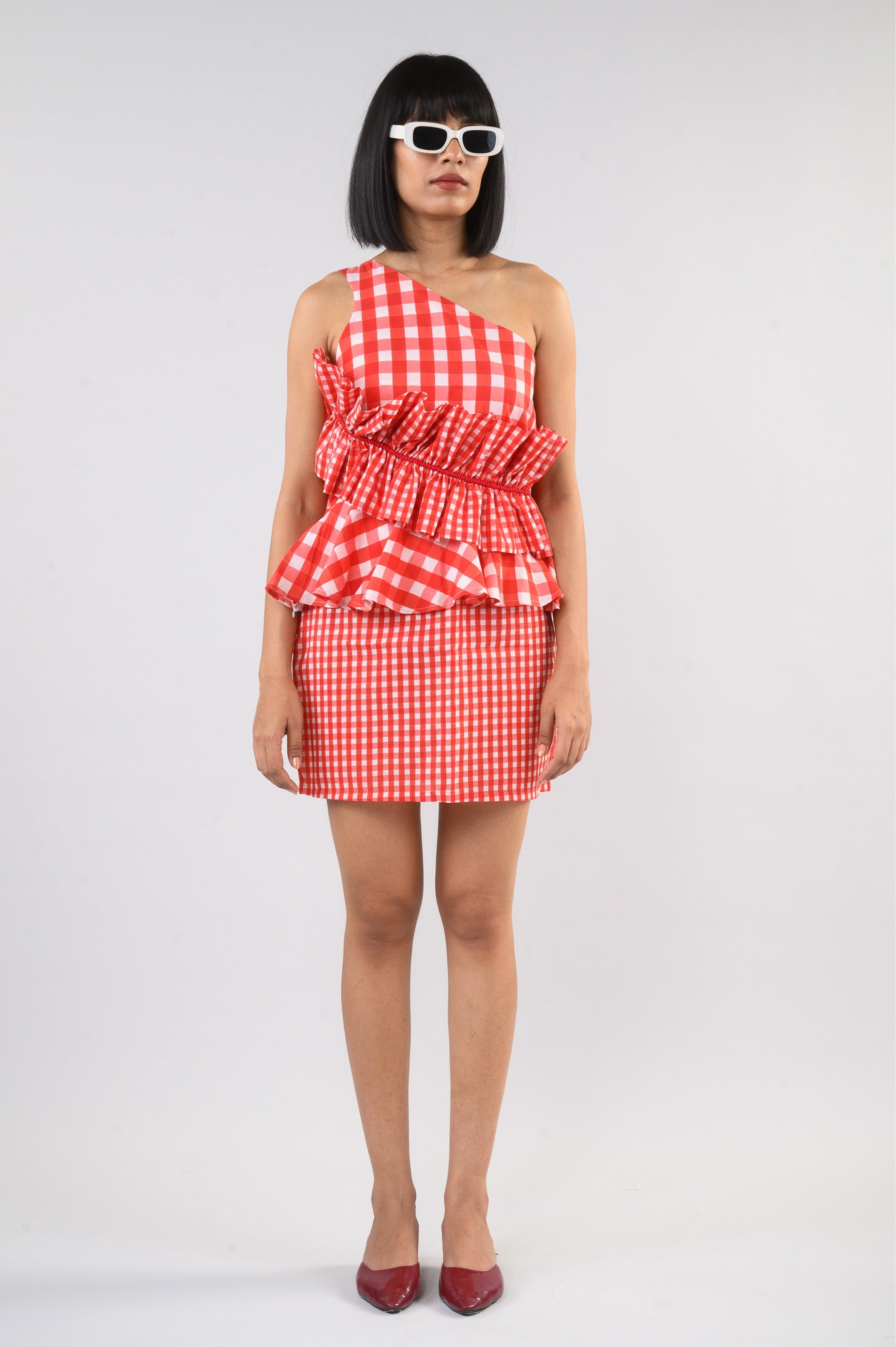 Gingham Cascade Top