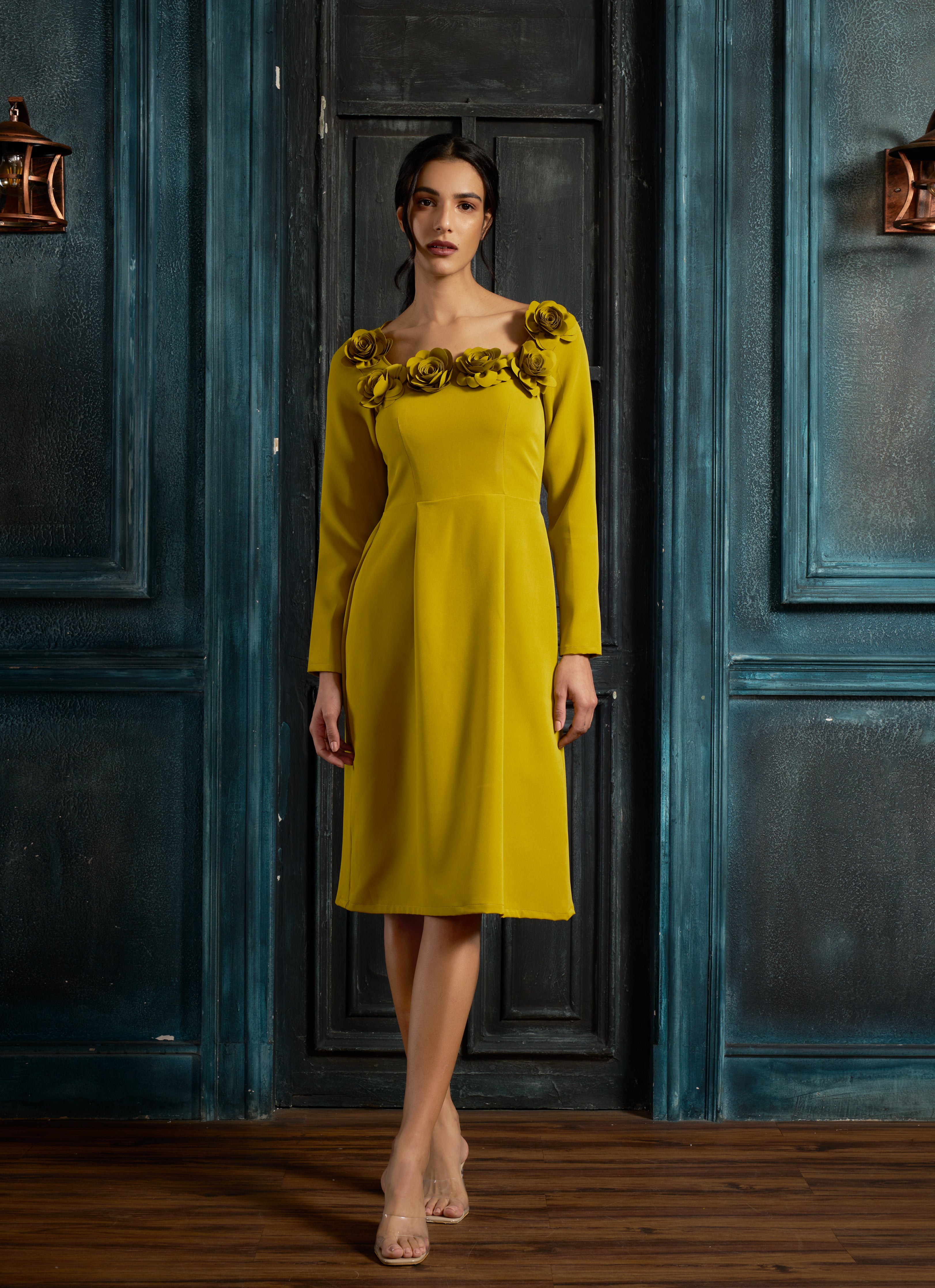 Neon Rosé Square Neck Dress