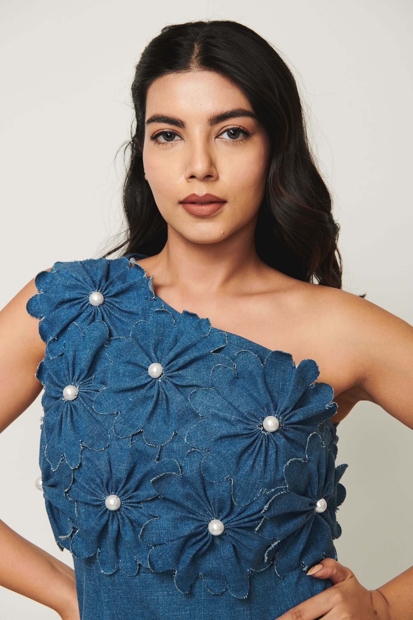 One Shoulder Dress With 3d Flowers