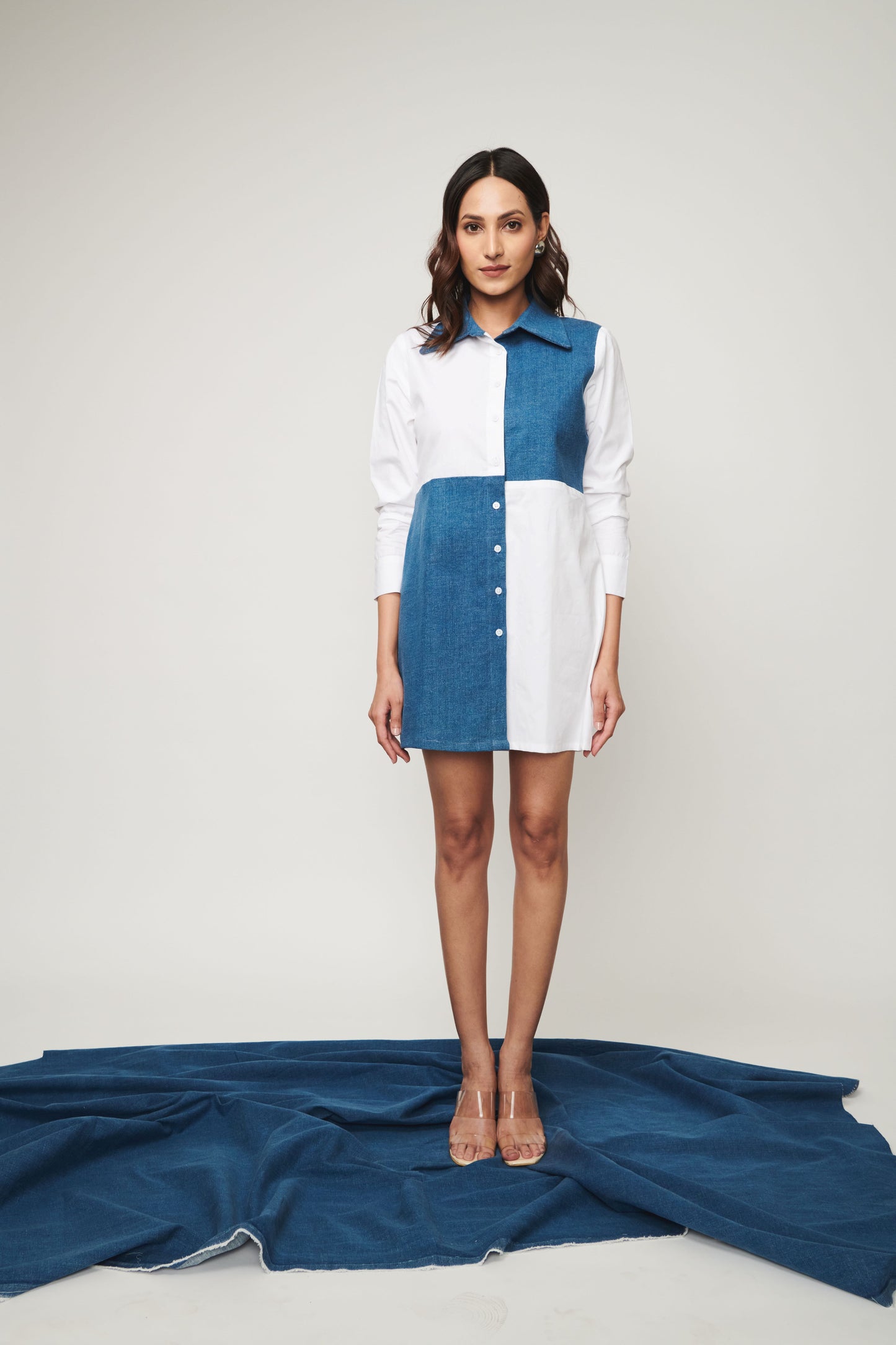 Colour Block Denim With Cotton Dress