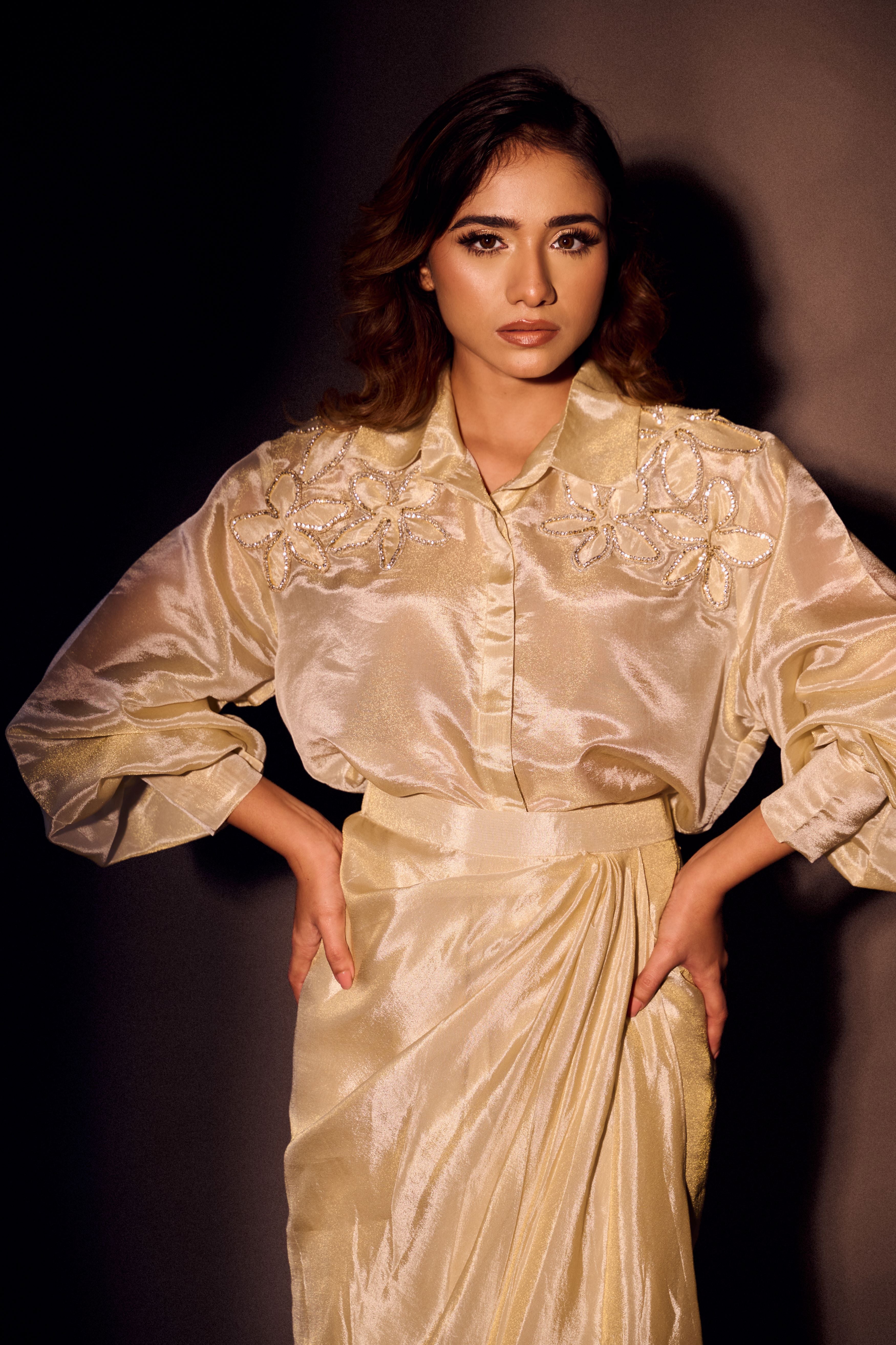 Weaving Cult Gold Tissue Embellished Shirt