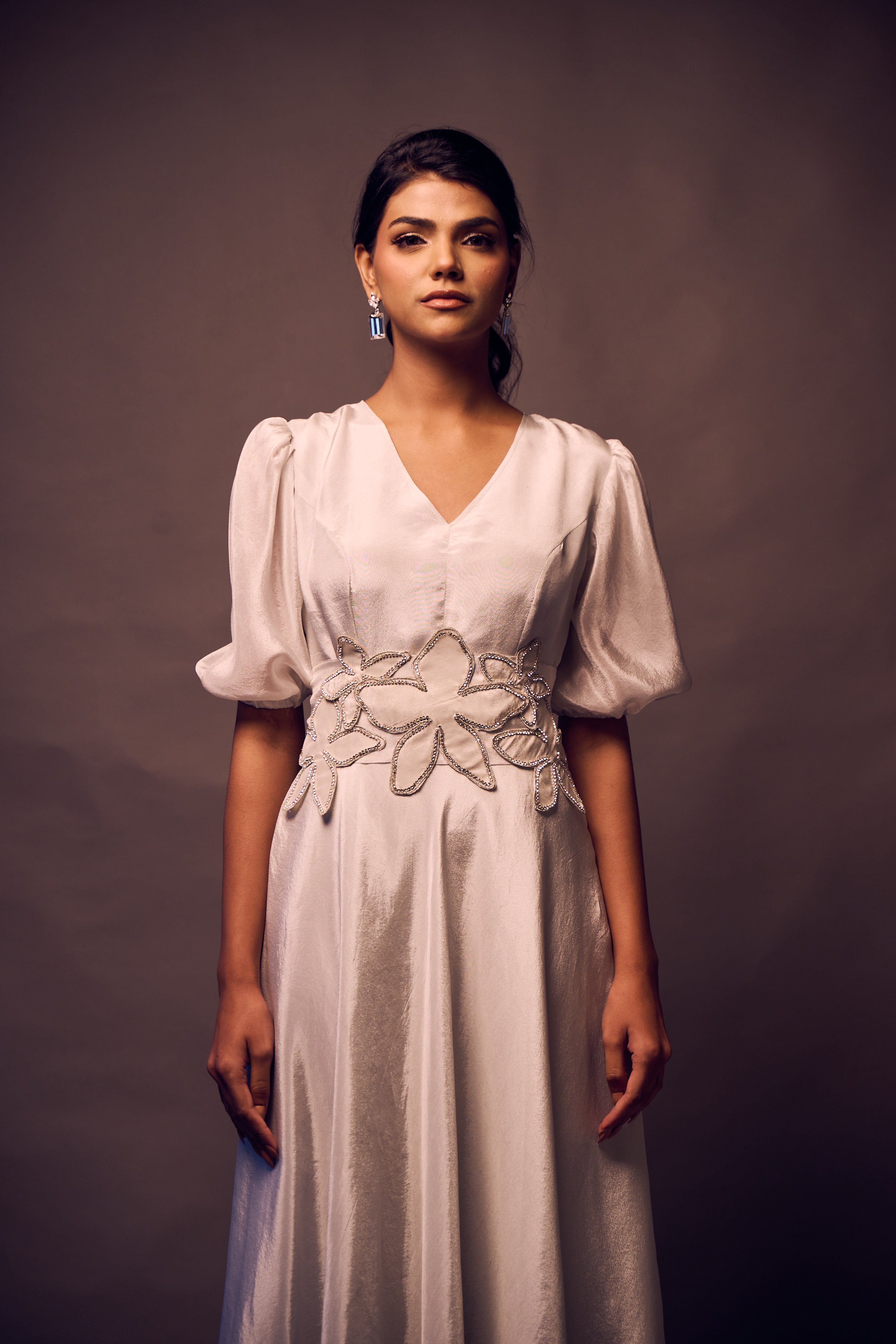 Weaving Cult Silver Tissue Dress With Embellished Belt