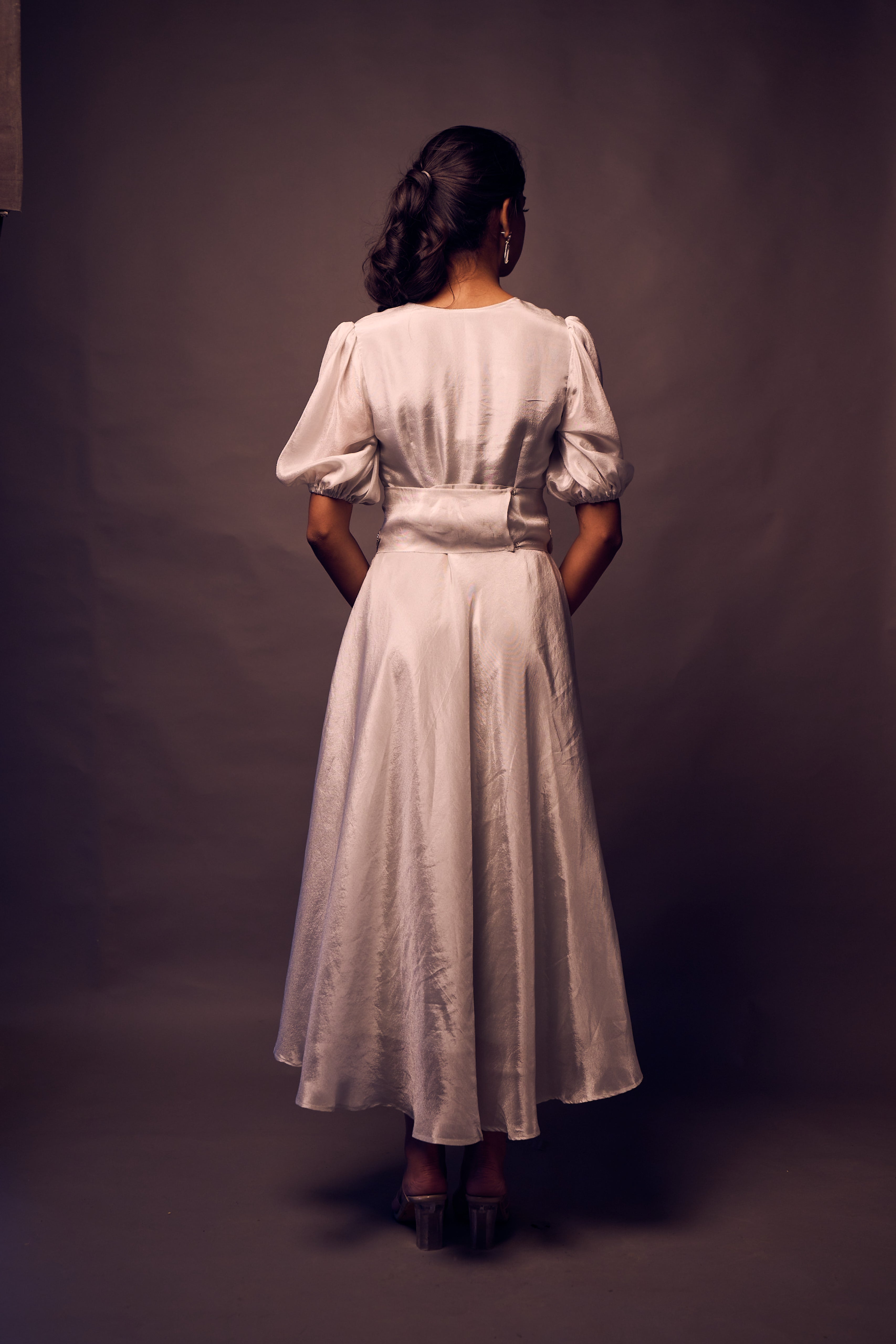 Weaving Cult Silver Tissue Dress With Embellished Belt