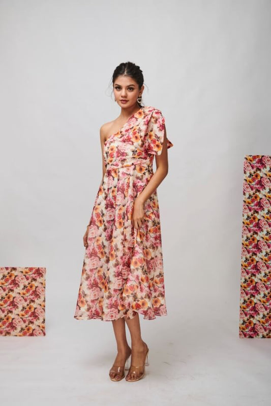 FLORAL MIDI BOW DRESS