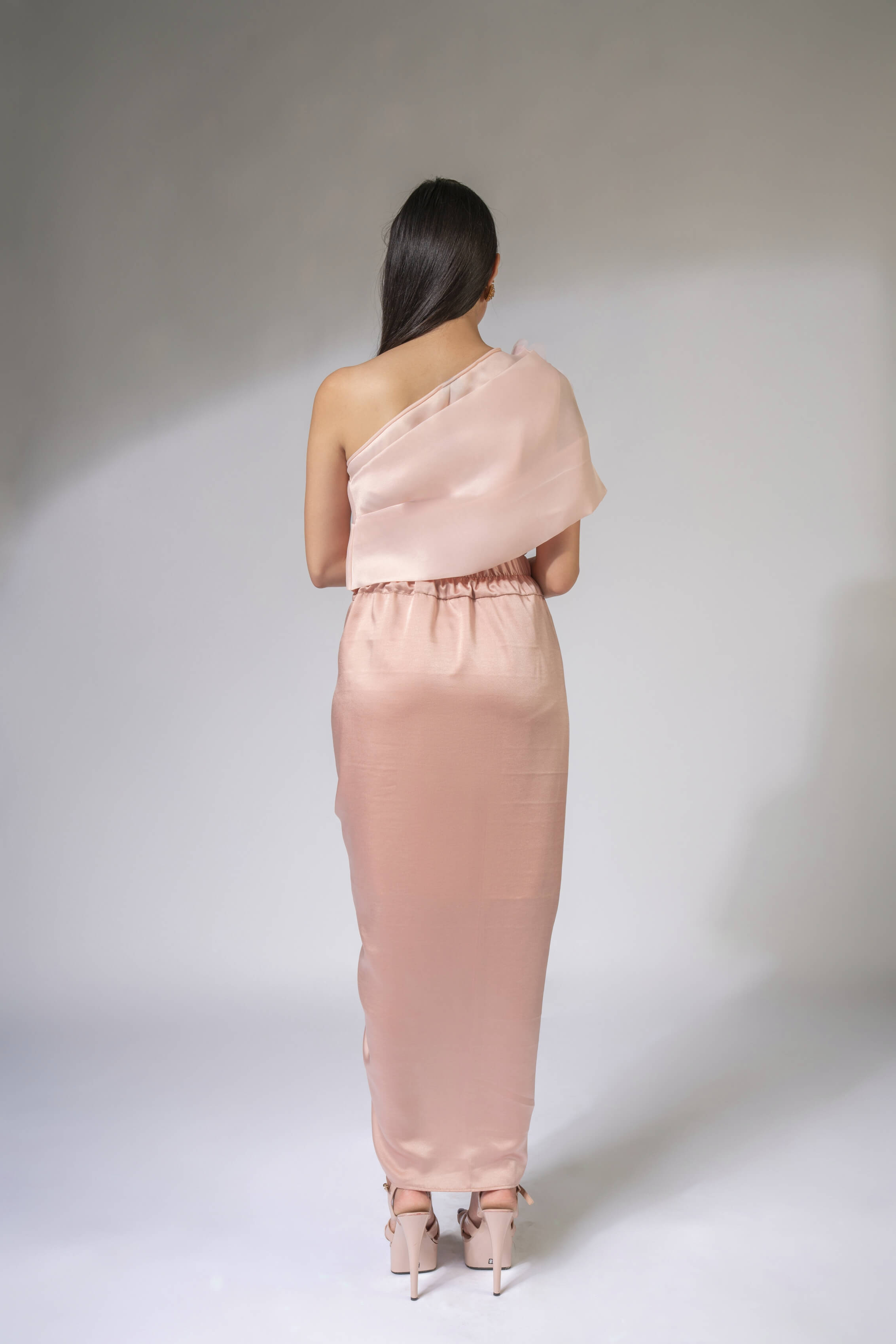 WEAVING CULT ROSE PINK LUXE SATIN DRAPED SKIRT