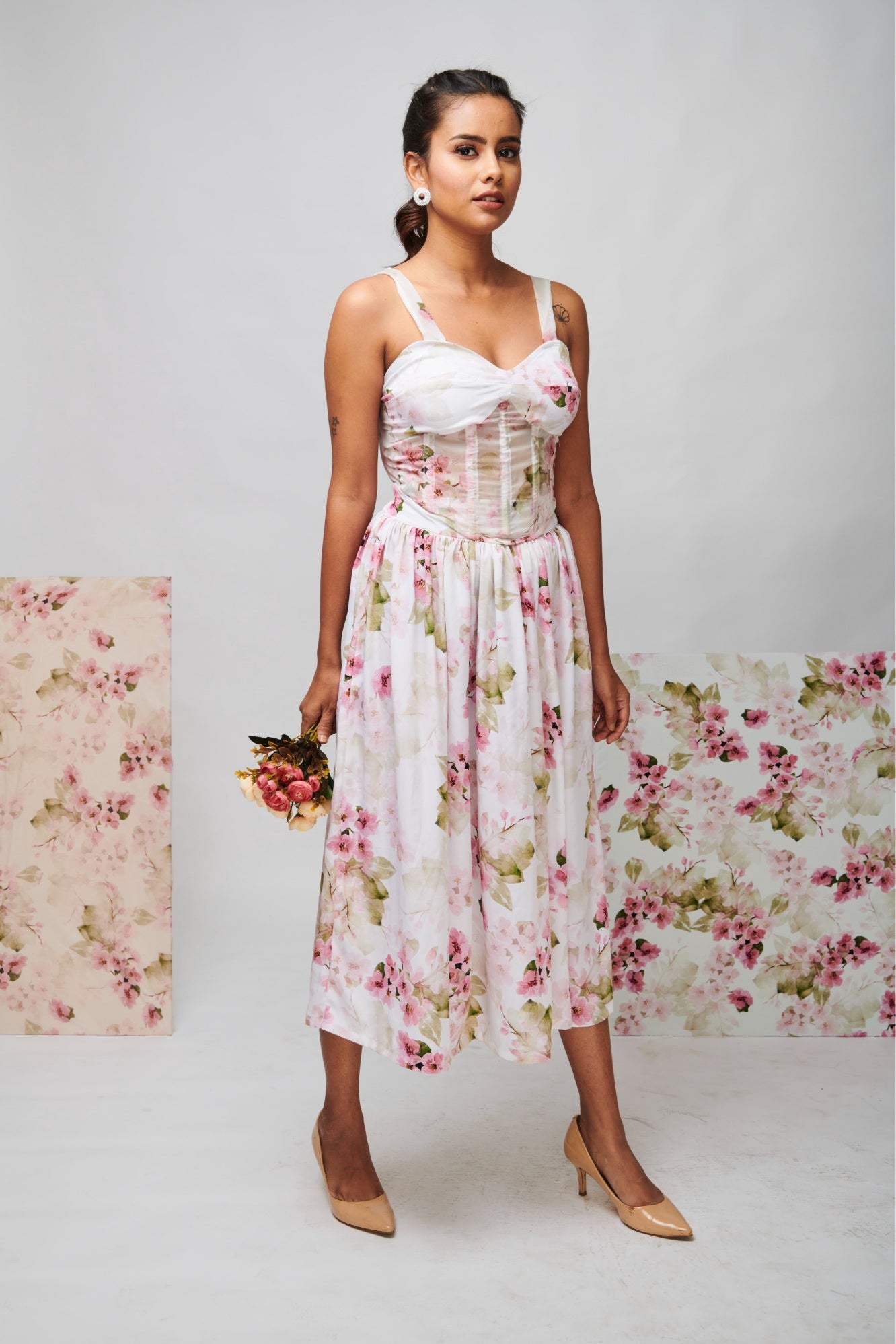 Floral Gathered Midi Skirt