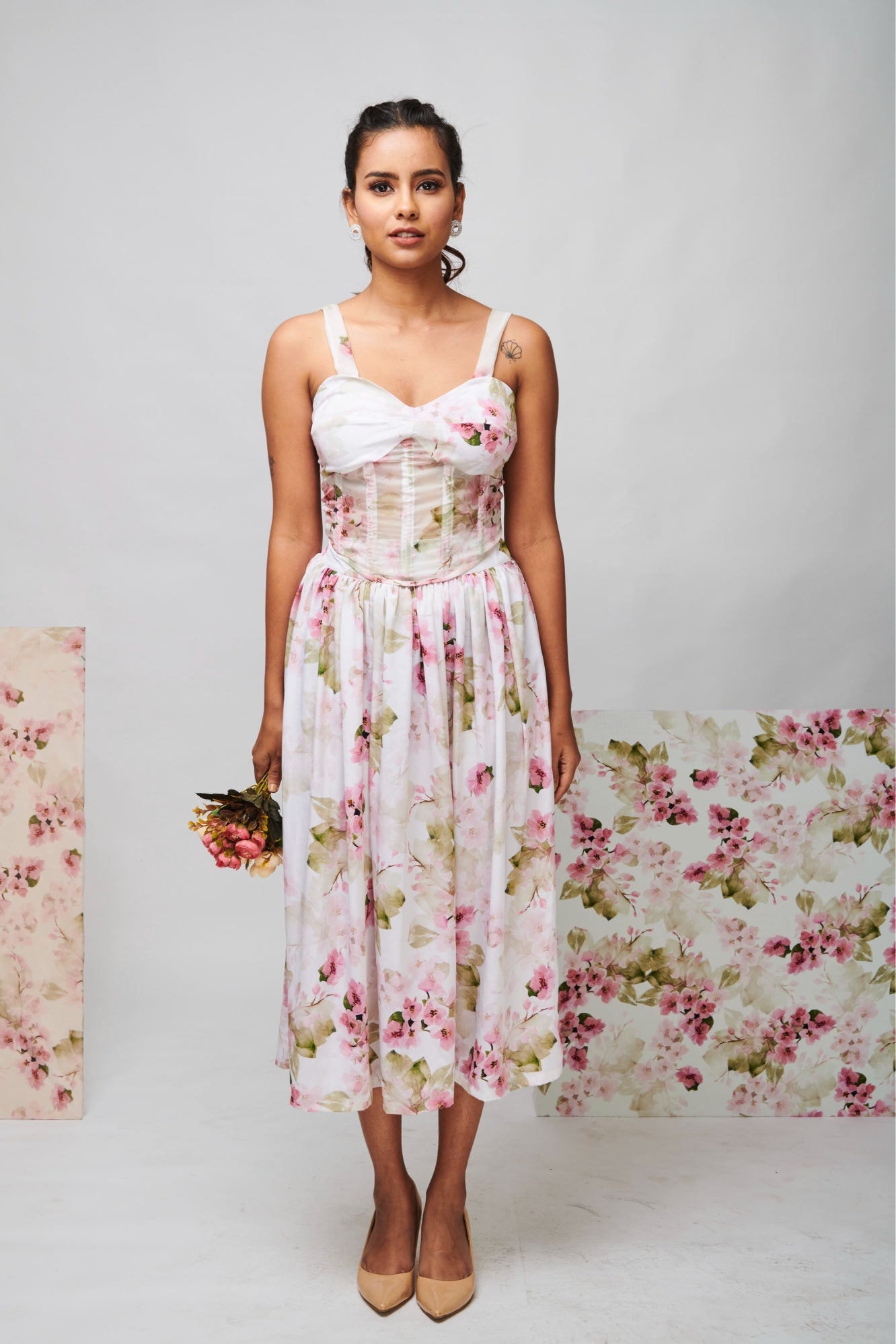 Floral Gathered Midi Skirt