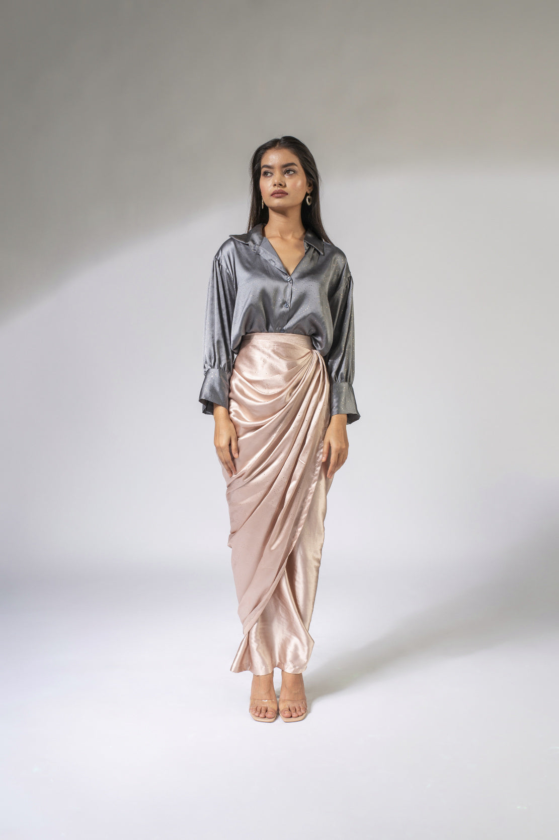 WEAVING CULT EVA CONTRASTING DRAPED SKIRT FESTIVE CORD SET