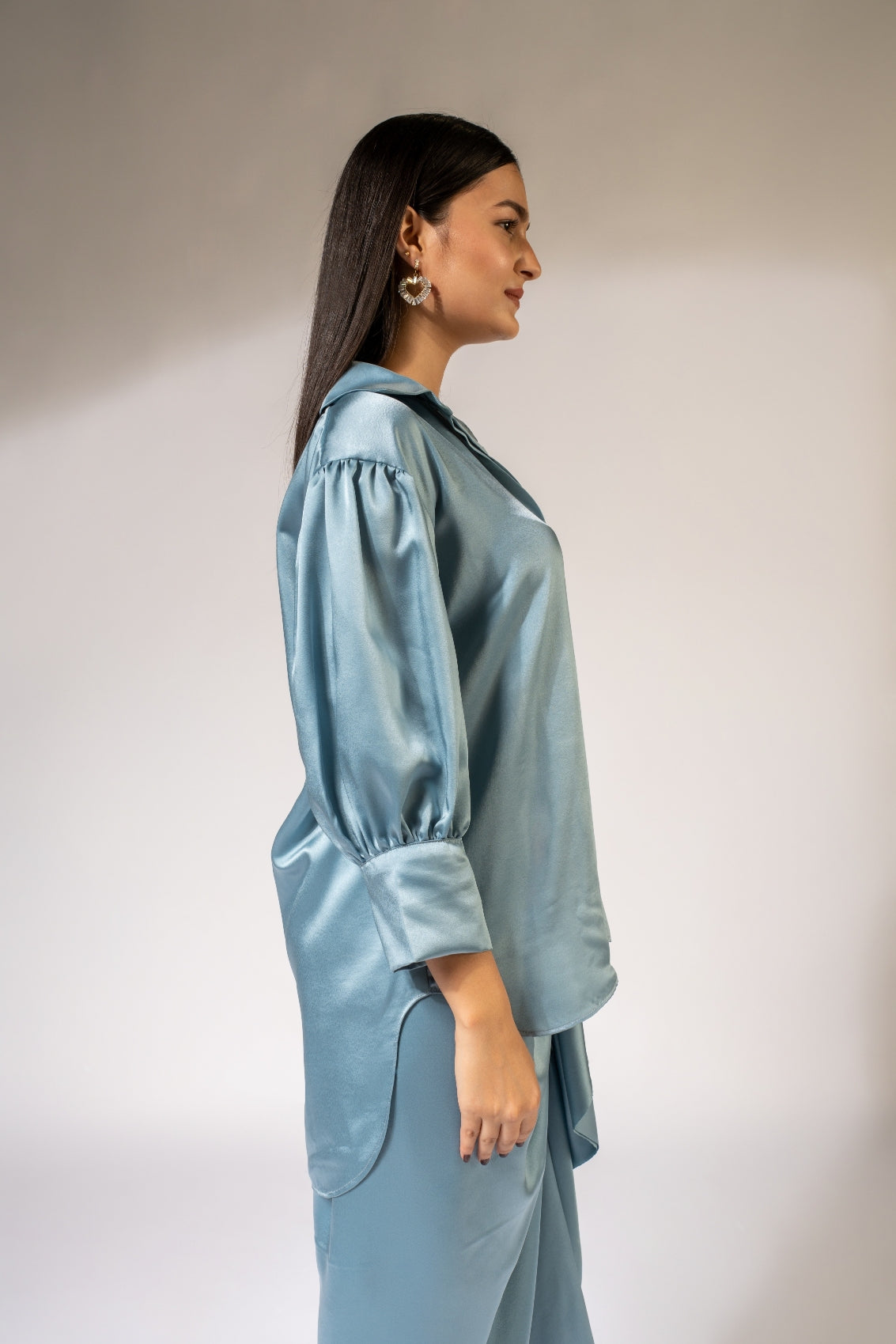 WEAVING CULT AQUA BLUE LUXE SATIN DRAPED SKIRT