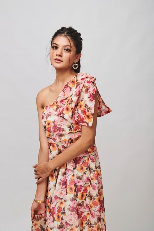 FLORAL MIDI BOW DRESS