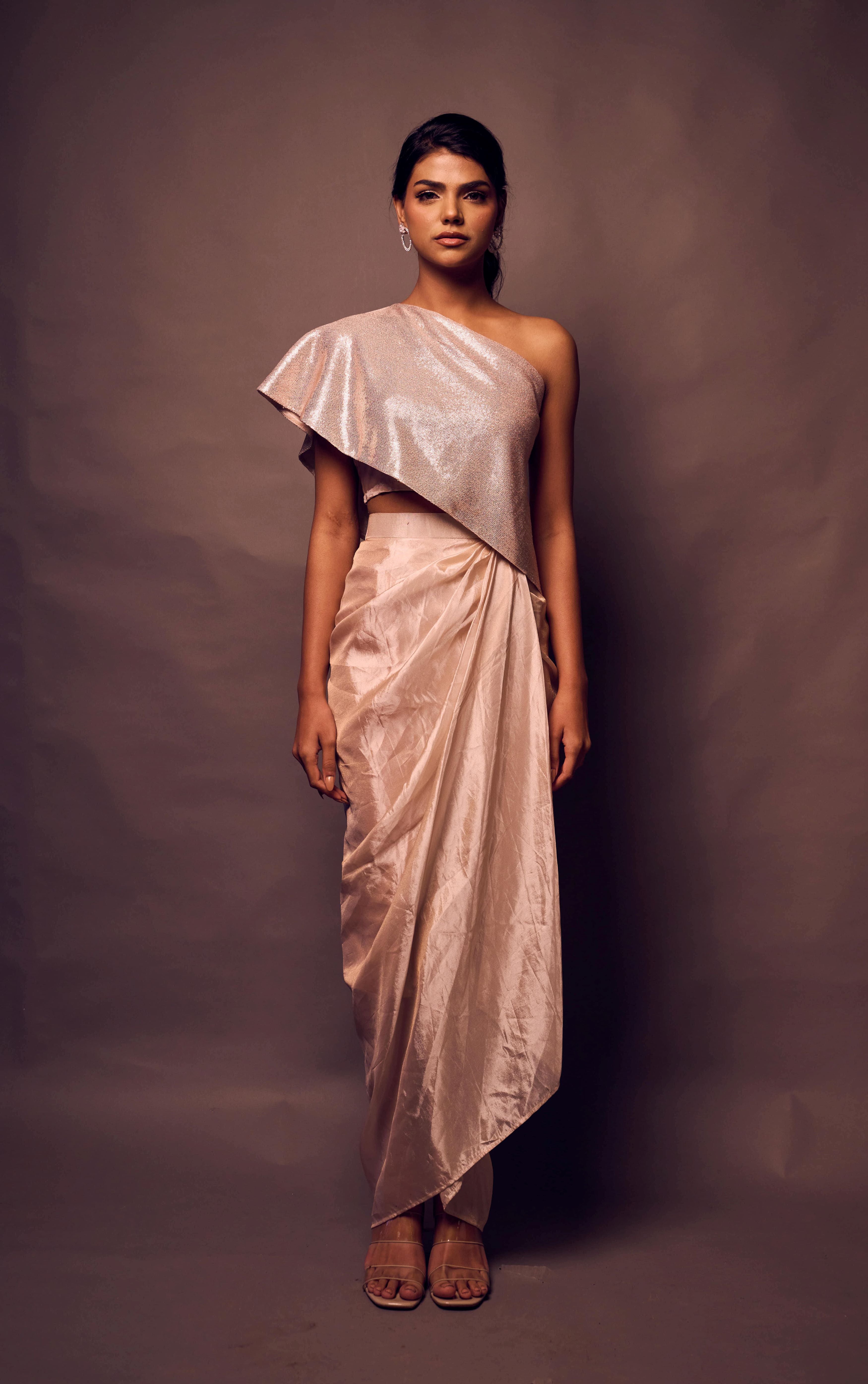 Weaving Cult Rose Gold Sequin Top With Drape Skirt