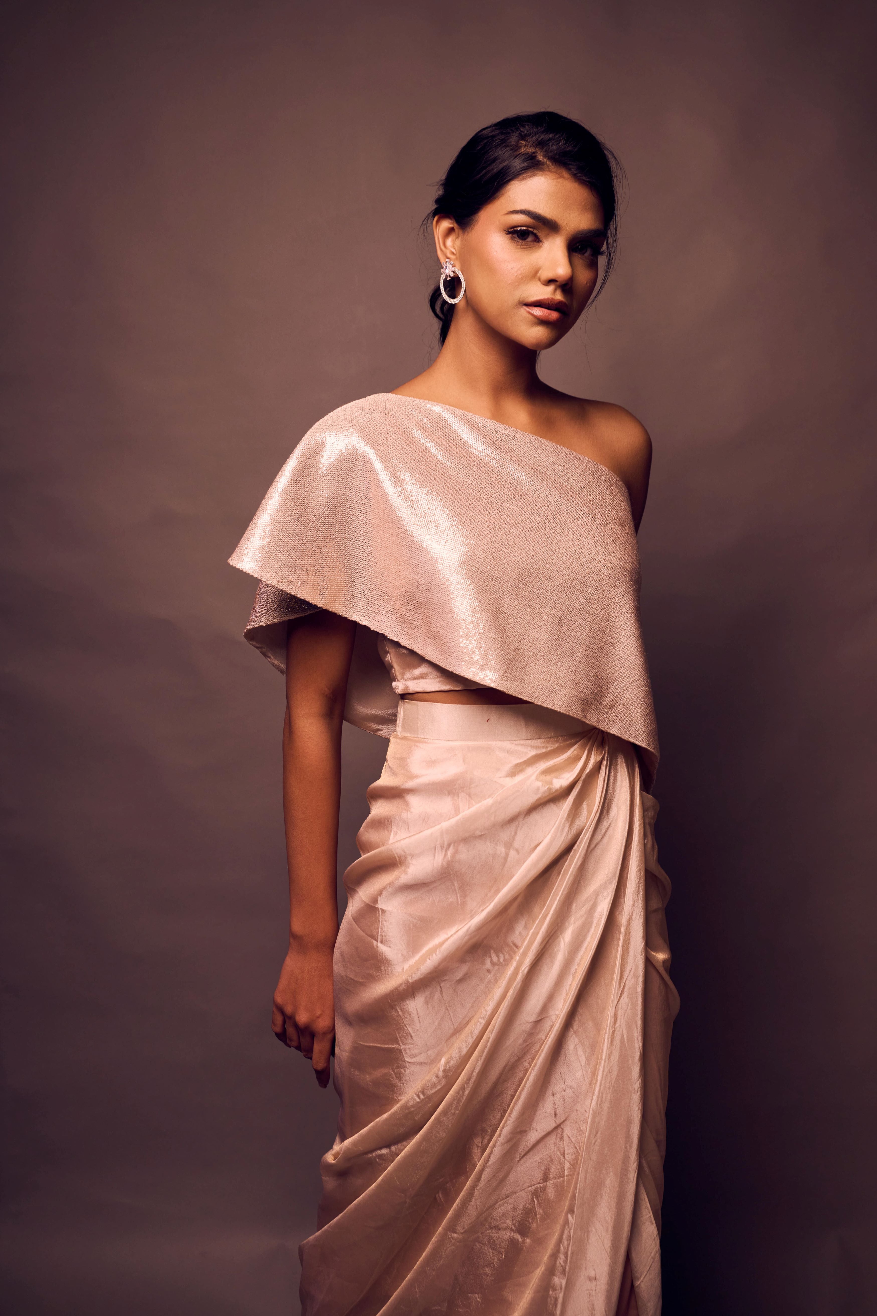 Weaving Cult Rose Gold Sequin Top With Drape Skirt