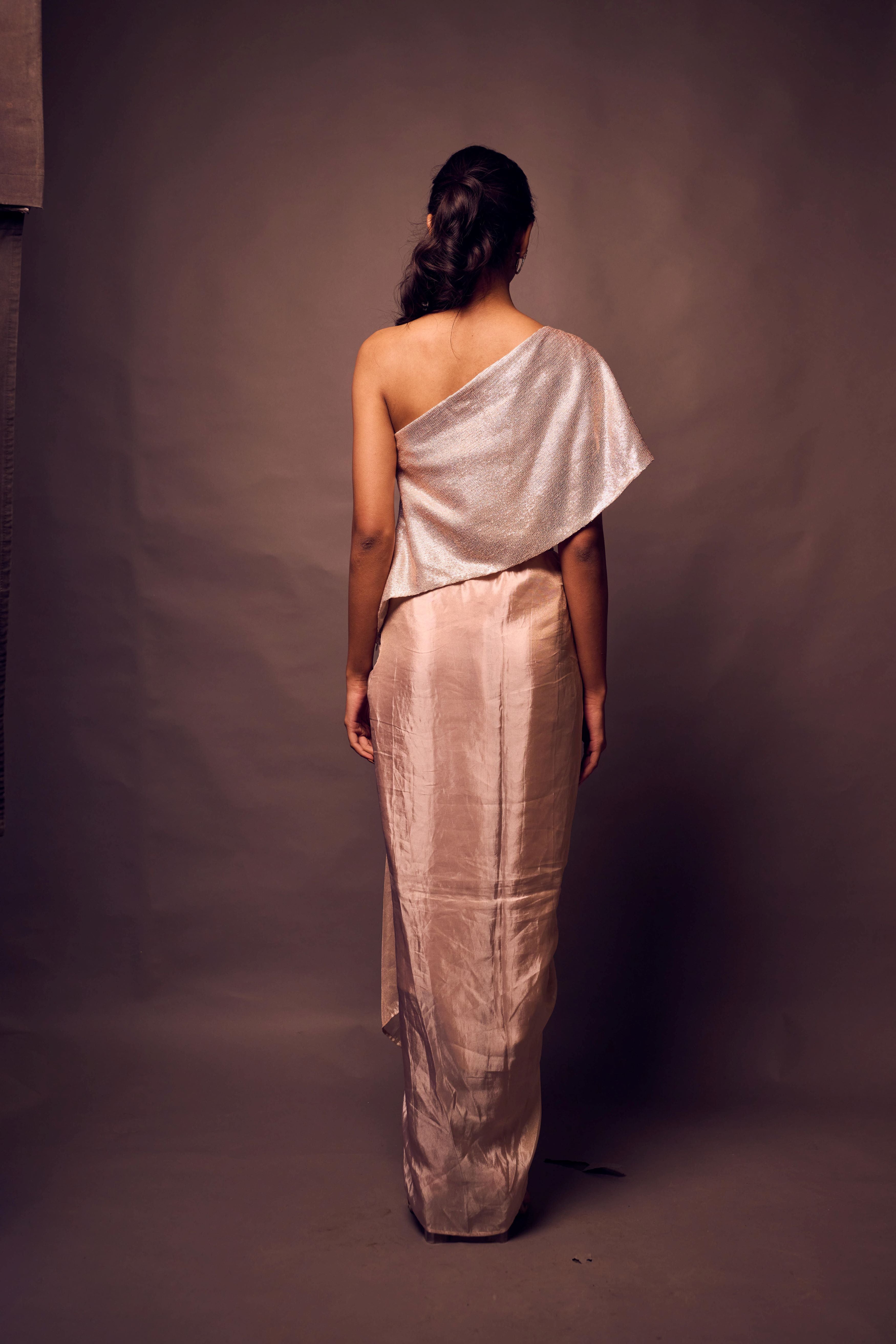 Weaving Cult Rose Gold Sequin Top With Drape Skirt